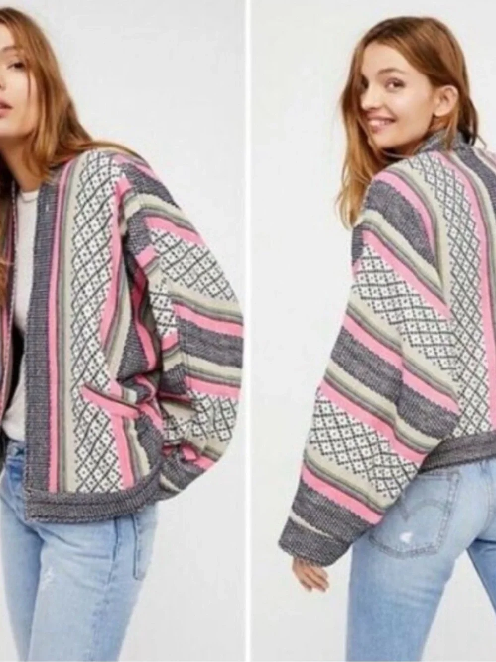 Free People Boho Southwestern Cropped Jacket Cardigan XS Oversized Dolman Sleeve